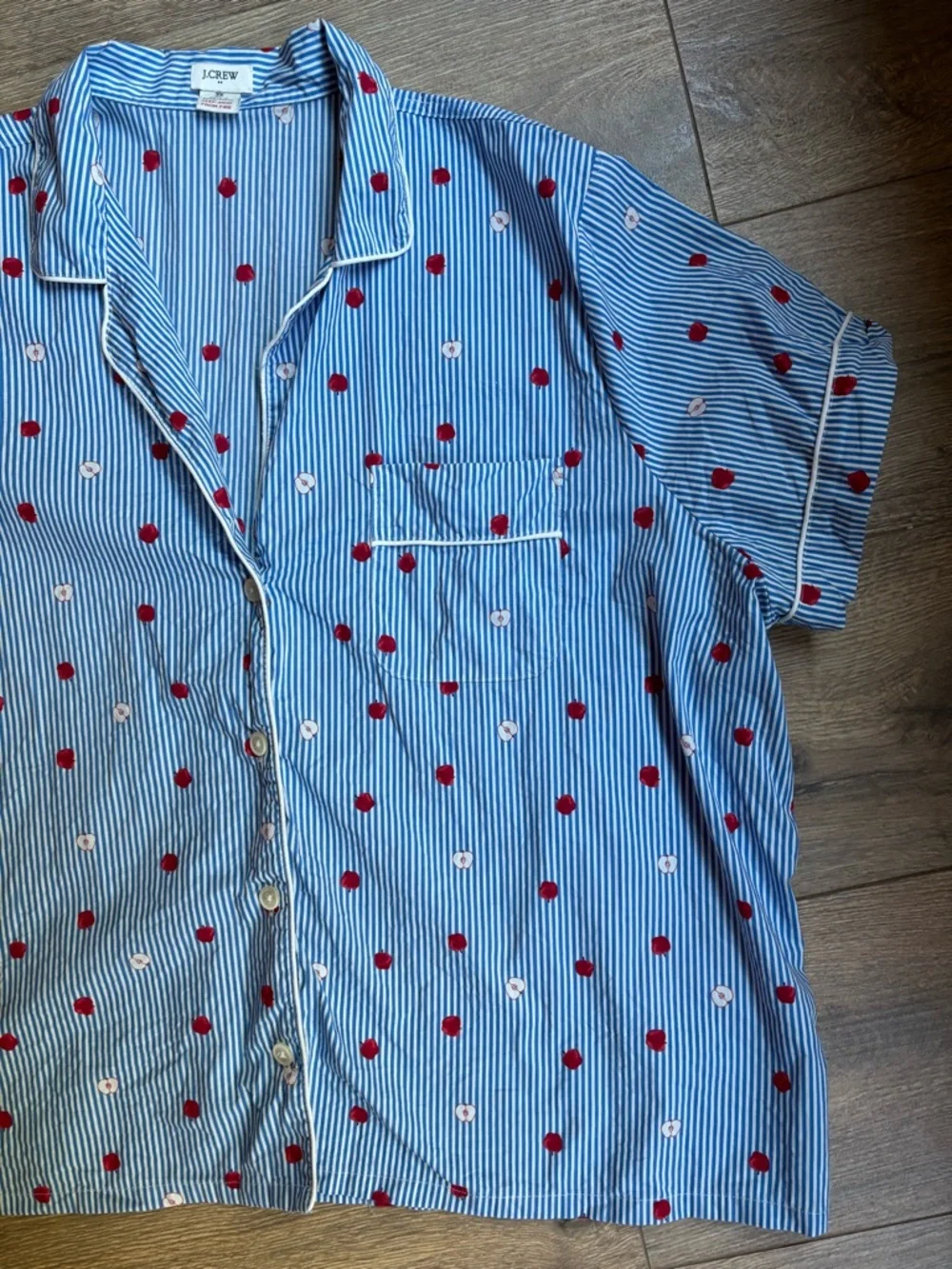 J. Crew Blue Stripe Short Pajama Top with Red Apple Print 3X Cotton